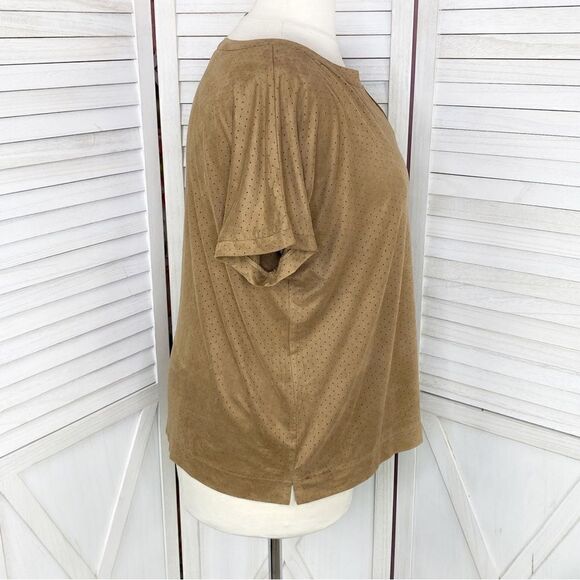 Lane‎ Bryant Perforated Microfiber V Neck Short Sleeve Shirt Tan 18 20 - Picture 3 of 10